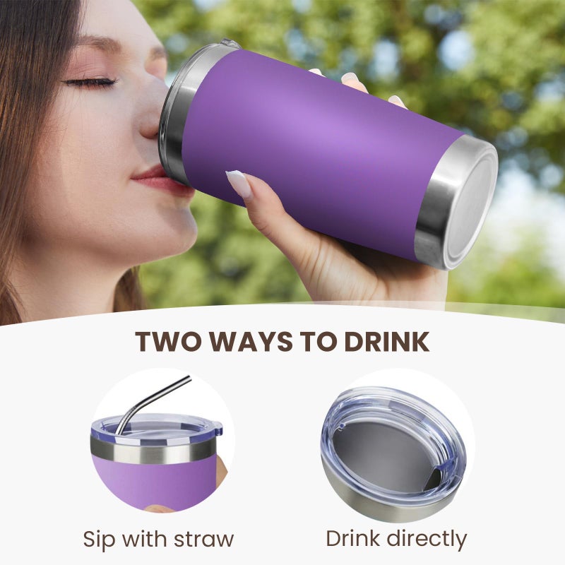 MEWAY 20oz Tumbler 8 Pack Double Wall Vacuum Insulated Travel Mug Bulk, Stainless Steel Tumblers with Lid and Straw, Durable Powder Coated Coffee Cups for Cold & Hot Drinks (Purple, 8) - Image 3